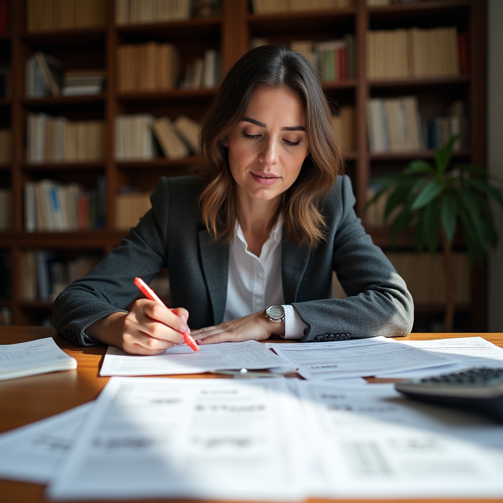 Person reviewing community annual financial accounts at desk