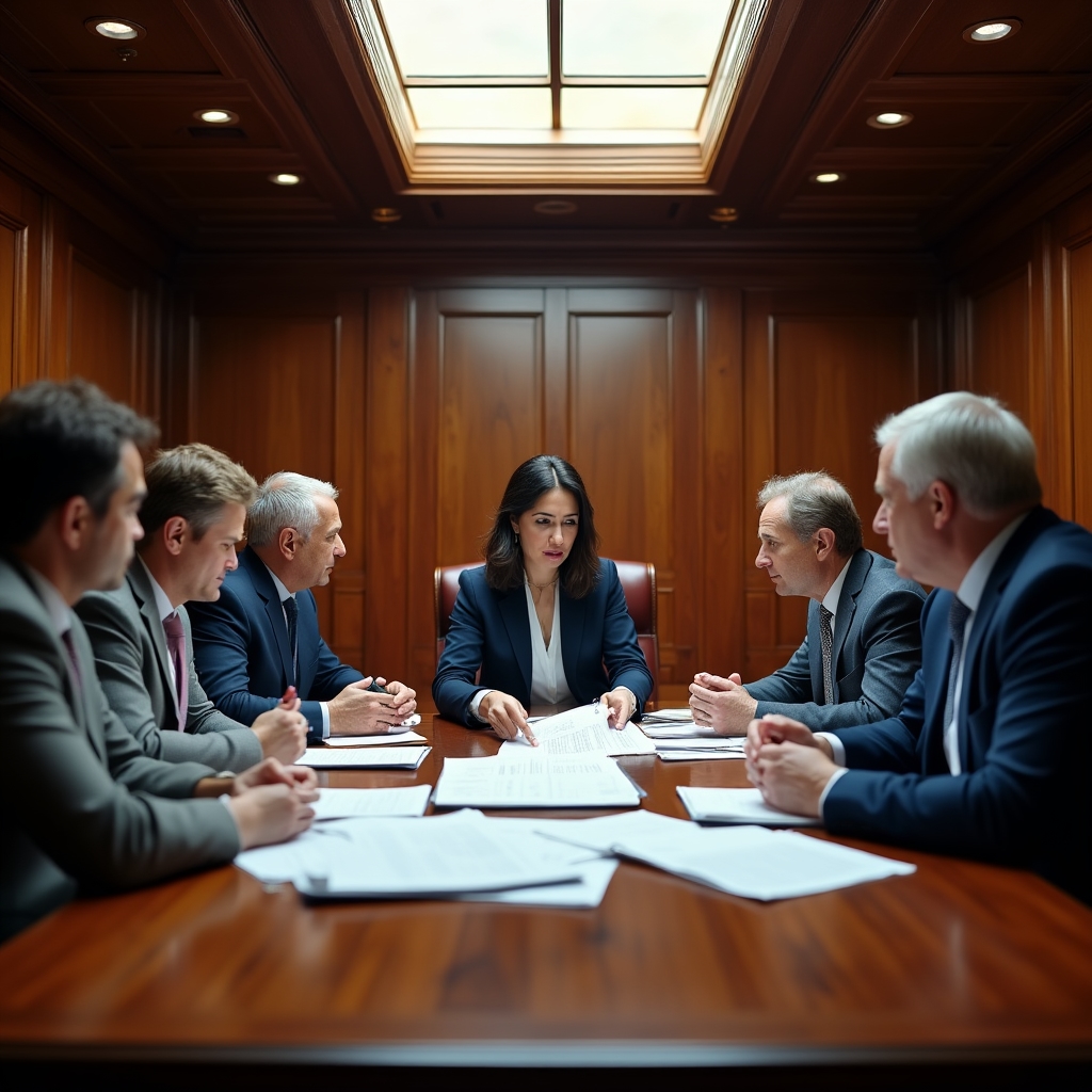 Homeowners association meeting with documents on table