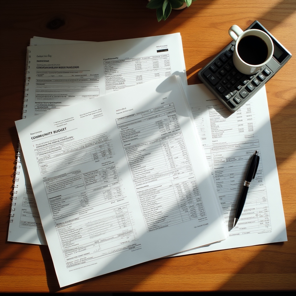 Financial documents spread on desk with calculator