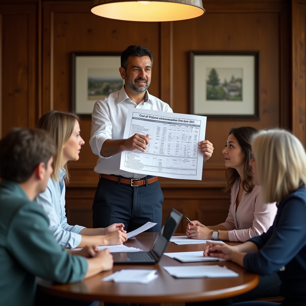 Community president explaining levy calculations to residents