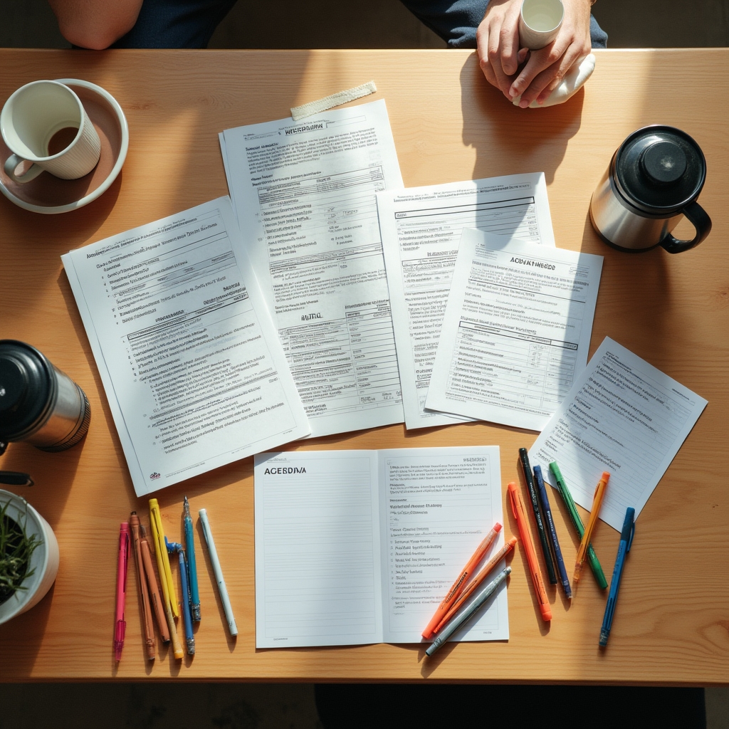 Workshop materials laid out on desk ready for participants