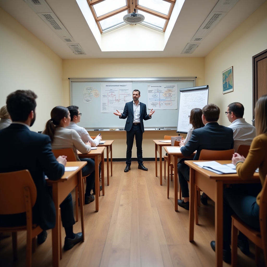 Wide view of workshop session with participants taking notes